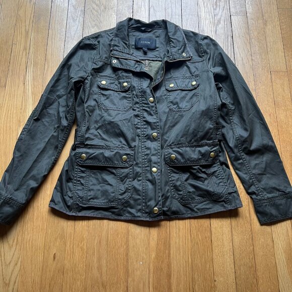 J.Crew Size M Olive Green 100% Cotton Downtown Utility Flap Pockets Field Jacket - Picture 8 of 15
